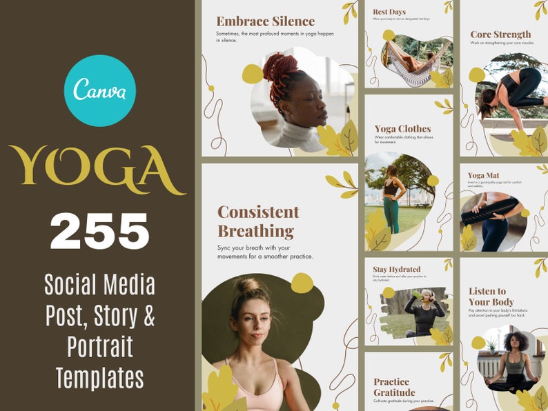 Yoga Instagram Post Templates Yoga Teacher Wellness Coach Fitness ...