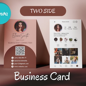 Instagram Business Cards, DIY Canva Template Design, Black Card, Make Up Artist Salon Cards, Premade Lash Beauty Business Card