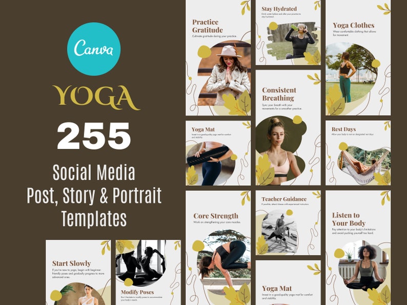 Yoga Instagram Post Templates Yoga Teacher Wellness Coach Fitness ...