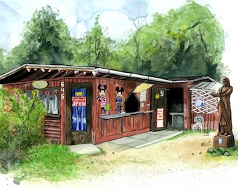 Riverview Snack Bar - Mattawa, Ontario - 11 x 17" Archiefdruk van Chip Stand van Every Chip Stand, Canadees landschap