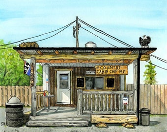 Country Cabin Chip Hut - Kingston, Ontario - 11 x 17" Archiefdruk van Chip Stand by Every Chip Stand, Canadees landschap