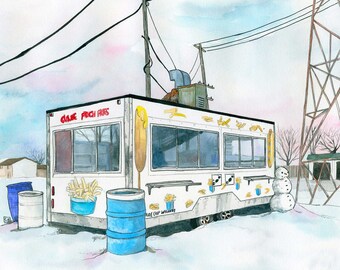Claude's Chip Wagon - Ottawa, Ontario - 11 x 17" Archiefdruk van Chip Stand by Every Chip Stand, Canadees landschap