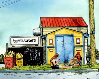 Tami's Taters - Renfrew, Ontario - 11 x 17" archiefafdruk van frituurpan, Canadees landschap