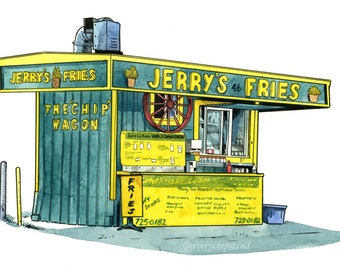 Jerry's Fries - Barrie, ON - 8,5 x 11" archiefafdruk van frituurpan van elke frituur, Canadees landschap
