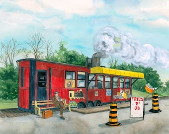 Fries "R" Us - St. Thomas, Ontario - 11 x 17" archiefafdruk van frituurpan bij elke frituur, Canadees landschap
