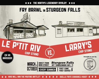 Riv vs. Larry's - Sturgeon Falls, Ontario - 11 x 17" archiefafdruk van Chip Stand by Every Chip Stand, Canadees landschap, boksposter