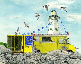Nibbler's Fish & Chips - Spanish, Ontario - 11 x 17" Archiefdruk van frituurpan bij elke frituur, Canadees landschap