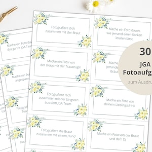 30 photo tasks JGA to print out, hen party game, yellow roses, instant download, PDF, A4, design 05