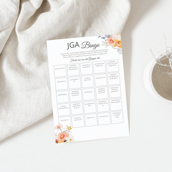 JGA Bingo, Jeu imprimable de fête de poule, Téléchargement instantané, Printemps, PDF, A4, Design 10