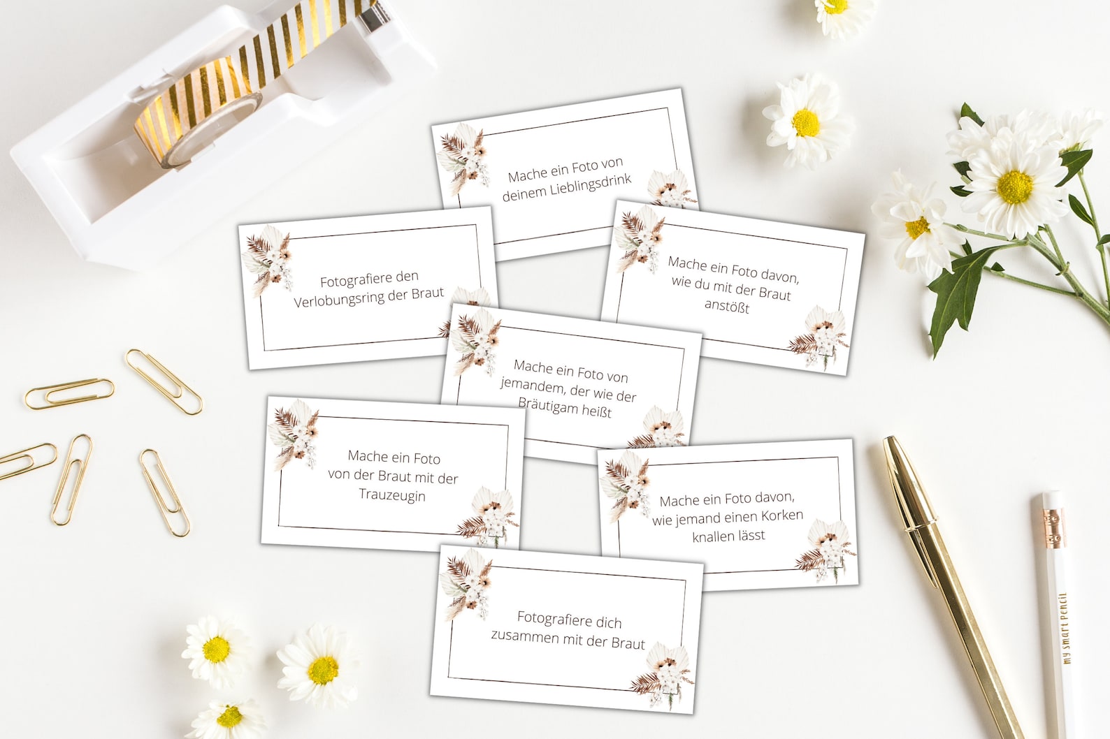 30 Fotoaufgaben JGA zum Ausdrucken, Junggesellinnenabschied Spiel Boho