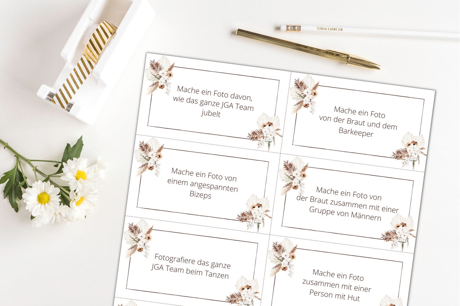 30 Fotoaufgaben JGA zum Ausdrucken, Junggesellinnenabschied Spiel Boho