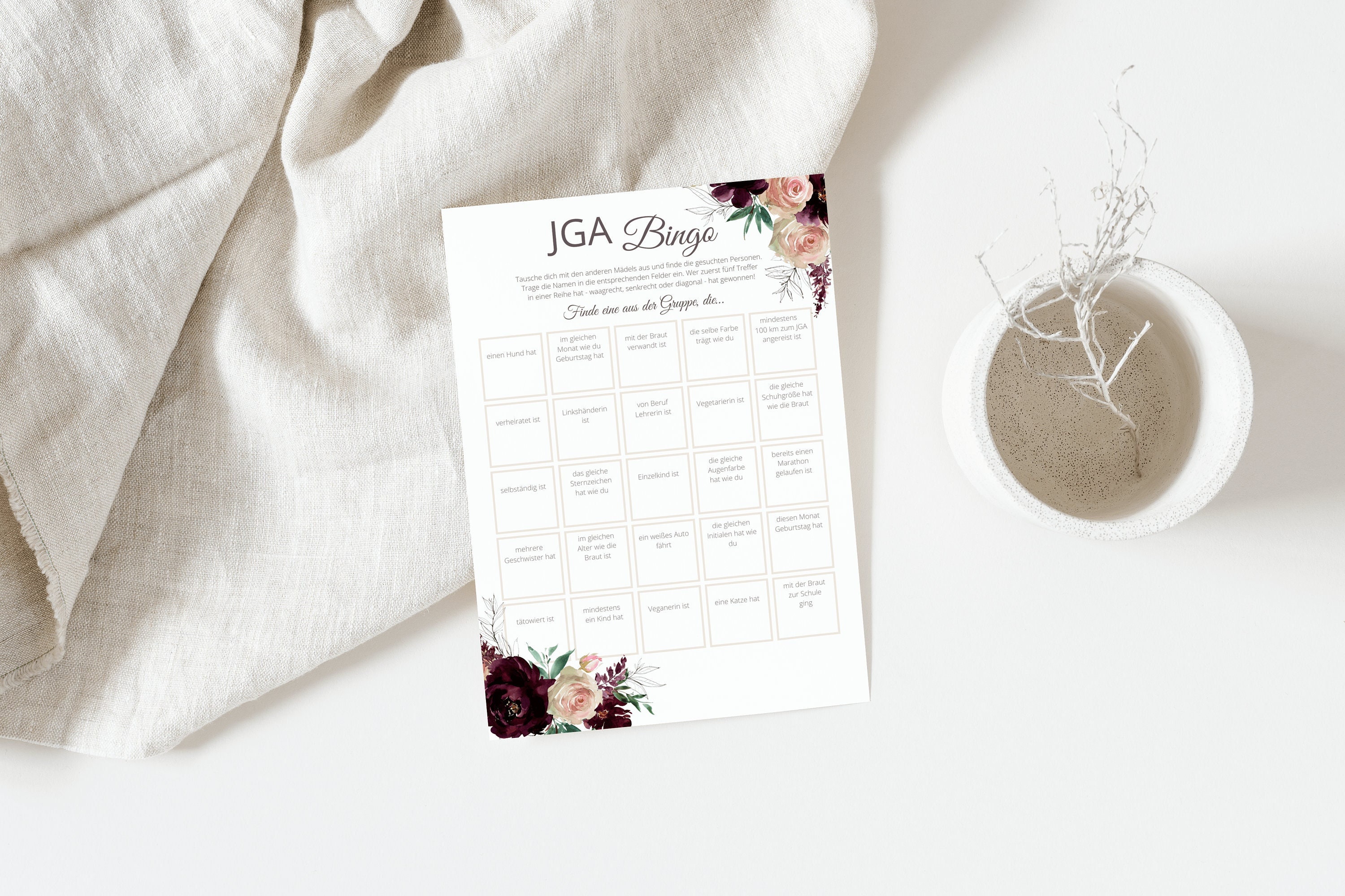 JGA Bingo, Junggesellinnenabschied Spiel zum Ausdrucken, Sofort