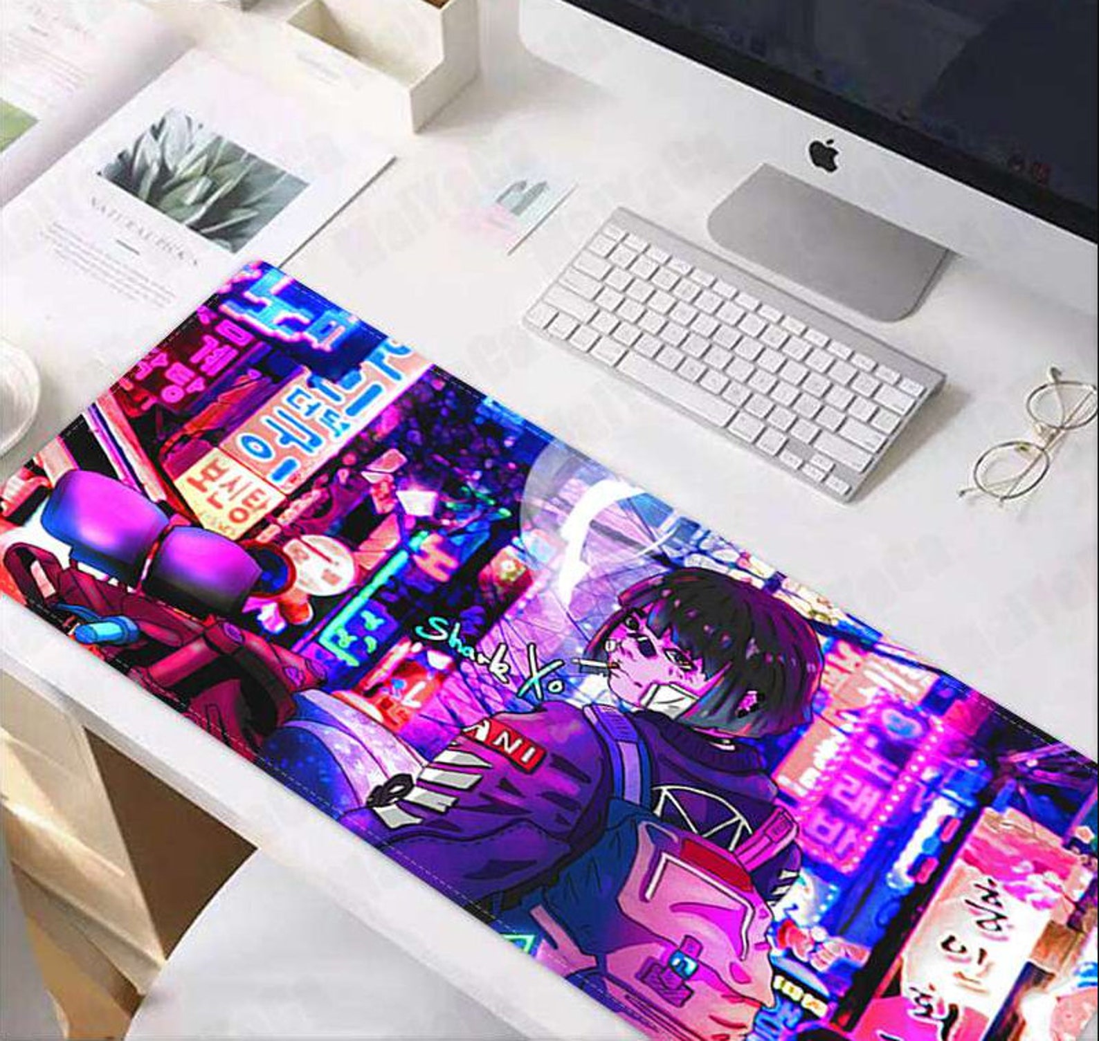 Anime Desk Mat Vaporwave Glitch Desk Mat Girl Large Desk Etsy