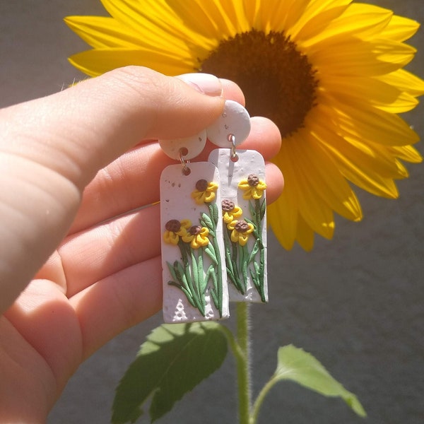 Sunflower Plant Dangles, Polymer Clay HYPOALLERGENIC
