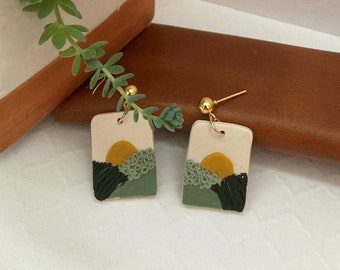 Sunset Landscape Dangle Earrings, HYPOALLERGENIC