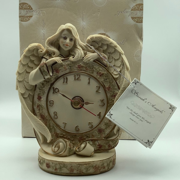 2007 SARAH'S ANGELS.  Table Clock With Angel - Tapestry.  #07769.  NOS (New Old Stock)