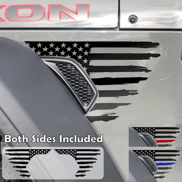 Distressed American Flag Fender Vent Decals | Both Sides | First Responder | Thin Lines, Red, Blue + More! | Fits Wrangler JL & Gladiator JT