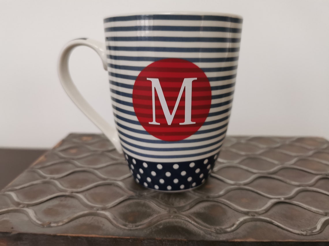 Personalized Blue and White Striped Mug Etsy