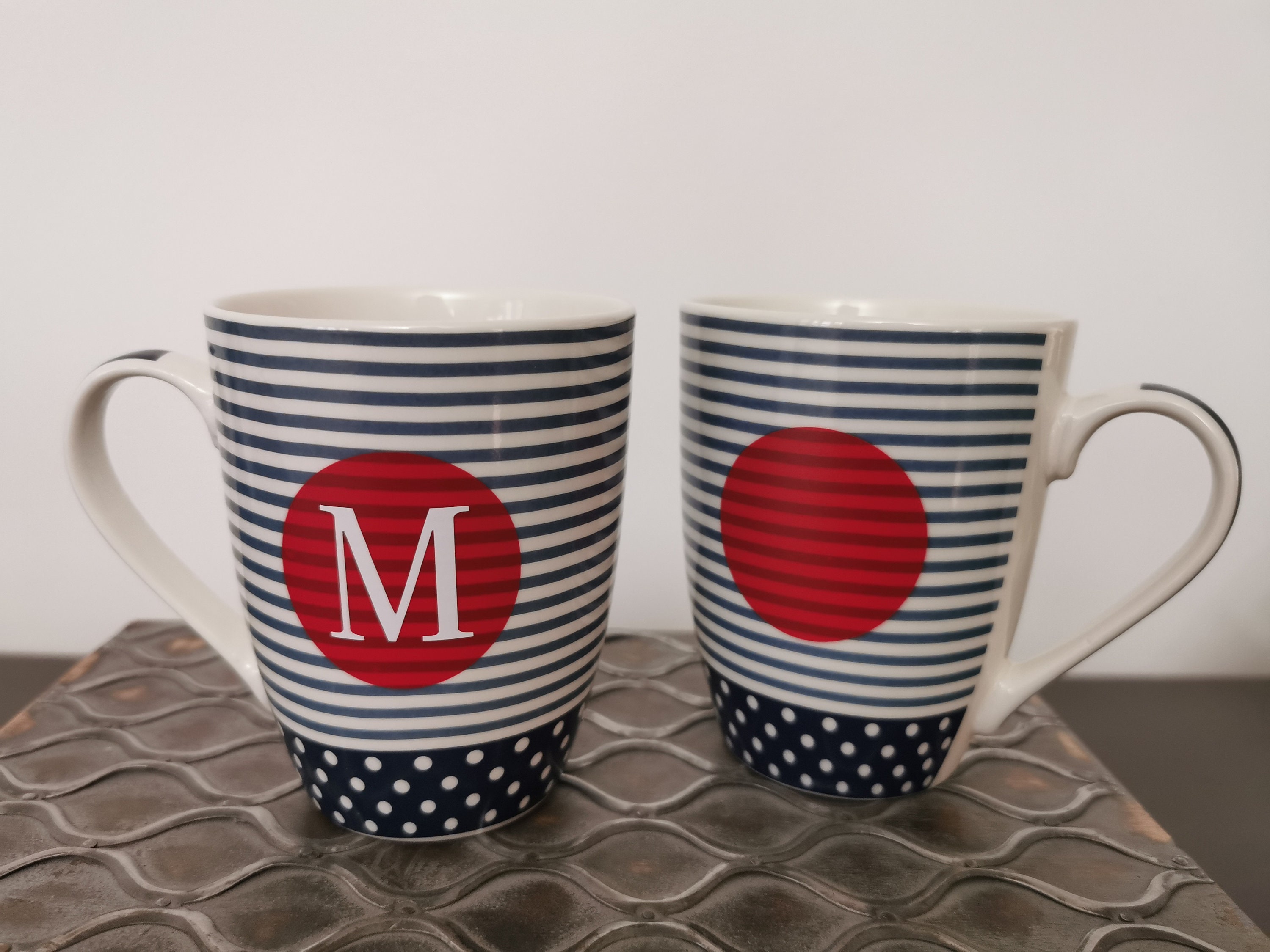 Personalized Blue and White Striped Mug Etsy