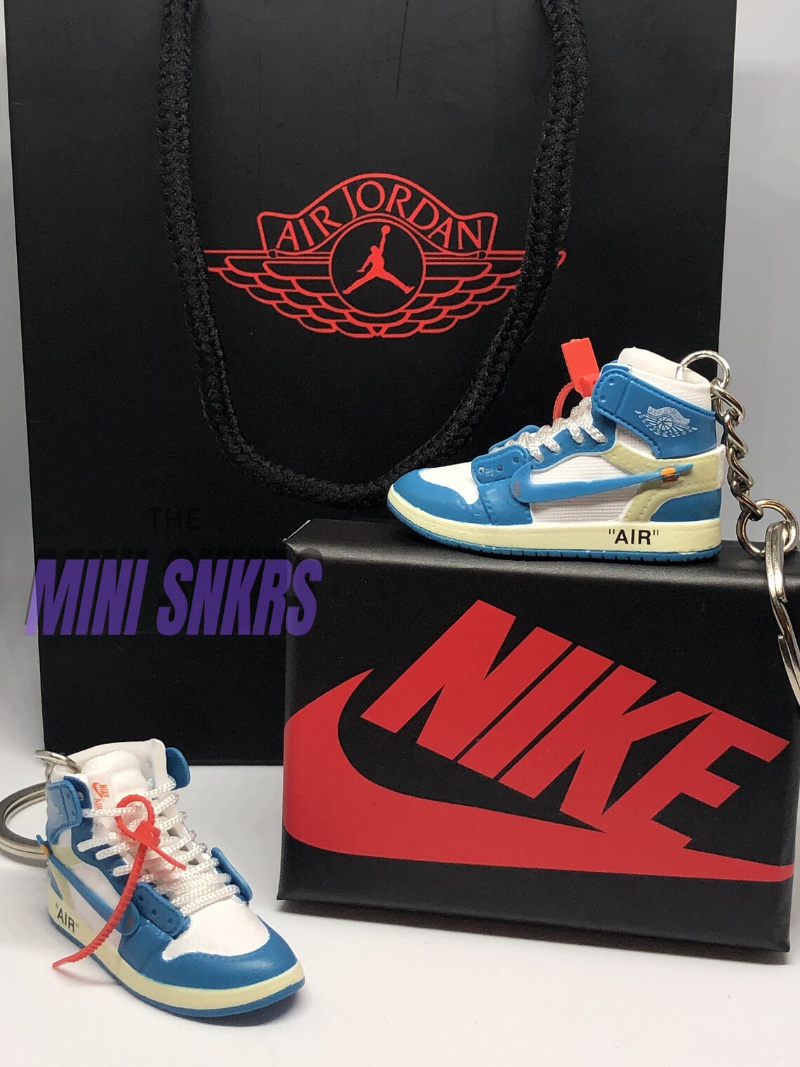 Mini Jordan 1 Keyring Keychain Nike Air OFF WHITE Blue 3D Etsy
