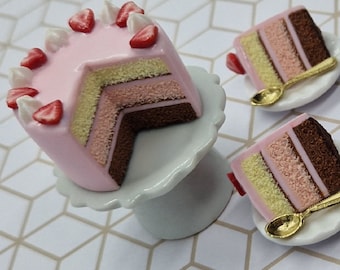 Strawberry Neapolitan Cake - Miniature Dollhouse Food, 1:12 Scale
