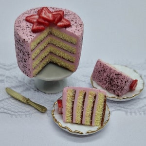 Erdbeer Biskuit Torte - Puppenhaus Miniatur Essen - Kuchen für Puppenhaus 1:12 Maßstab - Handgemacht