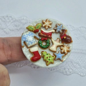 UNIKAT Miniatur Weihnachtsplätzchen Platte - Puppenhaus Miniatur Essen - Kuchen/Konfekt Artikel für Puppenhaus Maßstab 1:12