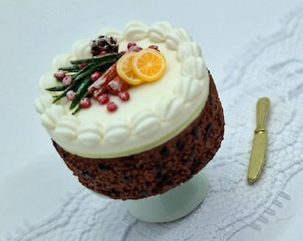 Miniature Christmas Fruit Cake - Iced Dollhouse Food, 1:12 Scale