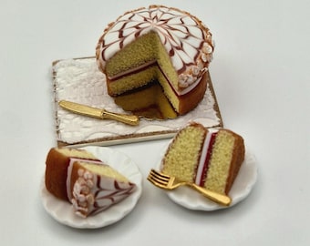 Handmade Miniature Cherry Almond Cake - 1:12 Scale Dollhouse Food