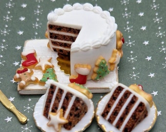 Miniature Christmas Cake & Cookies - Dolls House Food, 1:12 Scale