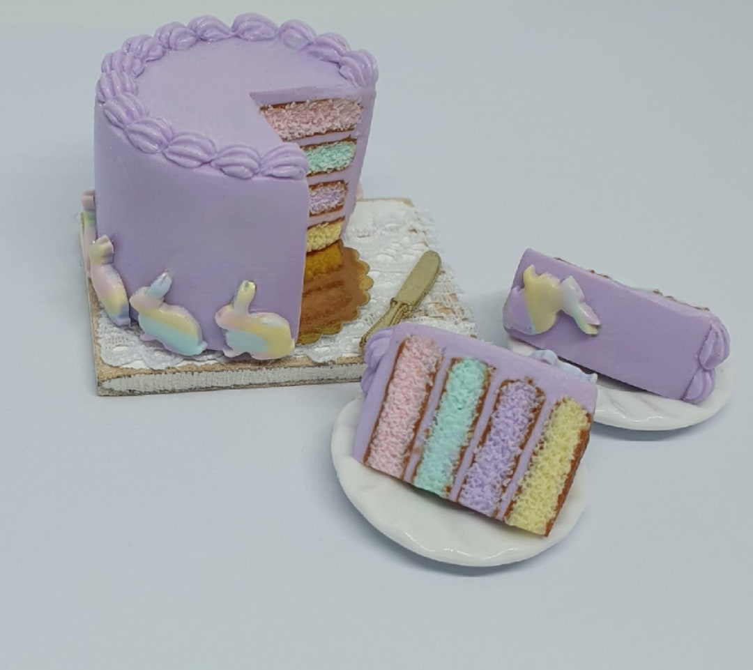 Easter Bunny 'tie-dye' Layer Cake - Dolls House Easter Miniature Food ...