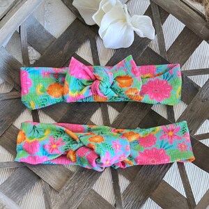 Tropical print knotted headband, Mommy and me matching headbands,summer knotted headband, baby girl headwrap, tropical floral print headband