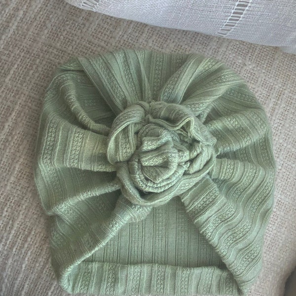 Sage Baby turban,Flower baby turban,Boho baby turban,mommy and me turbanRosette Baby turban,Spring baby turban,Ribknit baby turban