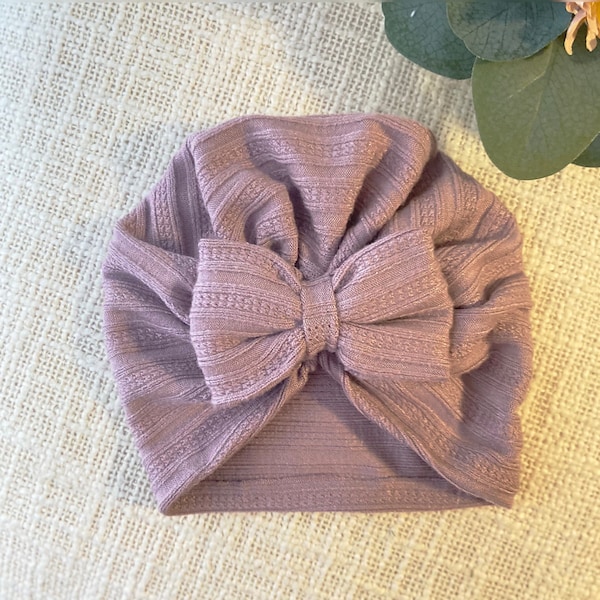 Baby Turban, Mauve Baby Turban , Newborn Hospital hat, Bow turban hat,Baby turban, Spring baby turban,