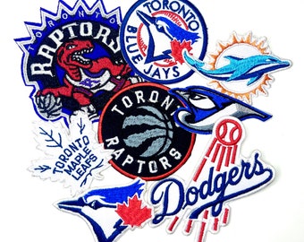 Professional Sports Teams Iron On Sewing Embroidered Patches, Basketball Raptors, Hockey Maple Leafs, Blue Jays Baseball, Dolphins, Dodgers