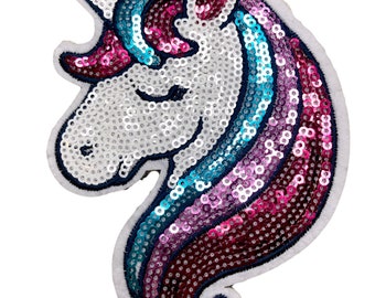 Large Sequin Iron On Sewing Unicorn Rainbow Patch, Glittery Patch, Pretty Patches, Magical Patch