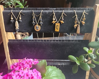 Gold Tone Animal Necklace and Earring Set, Bone Beads, Bear Giraffe Designs