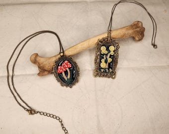 Handmade Polymer Clay Mushroom Pendant Necklace