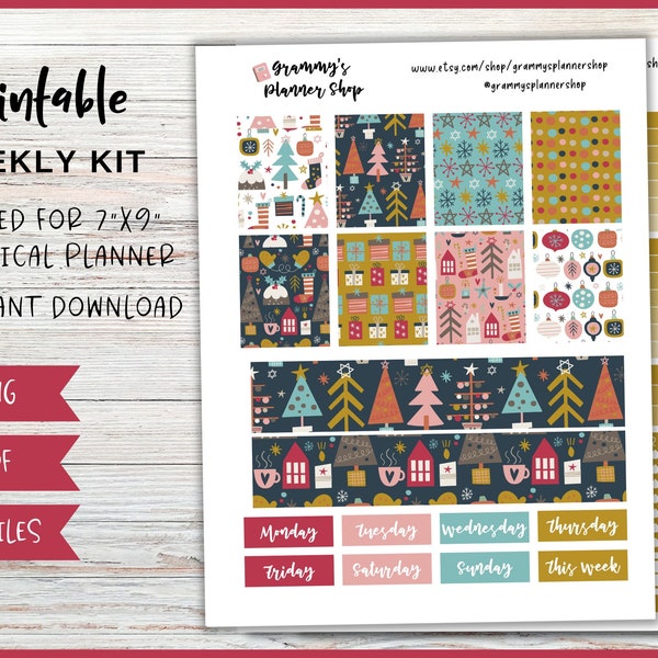 Christmas Planner Stickers, Printable Planner Stickers, Christmas Weekly Planner, Erin Condren Vertical Kit, Christmas Weekly Kit