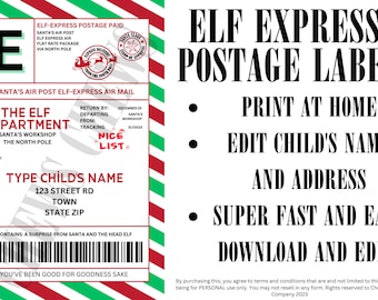 Elf Express Printable Postage Label: Editable Christmas Label (Digital Download)