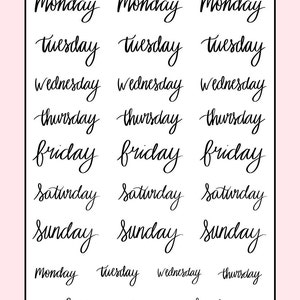 Hand Lettered Days of the Week Weekdays Script Stickers | Etsy