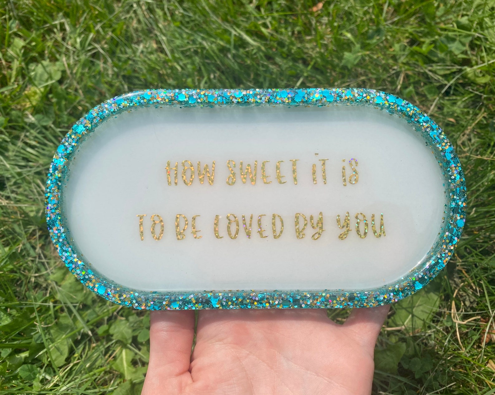 Resin Trinket Tray/Jewelry Tray Aqua/Gold Glitter Change Etsy