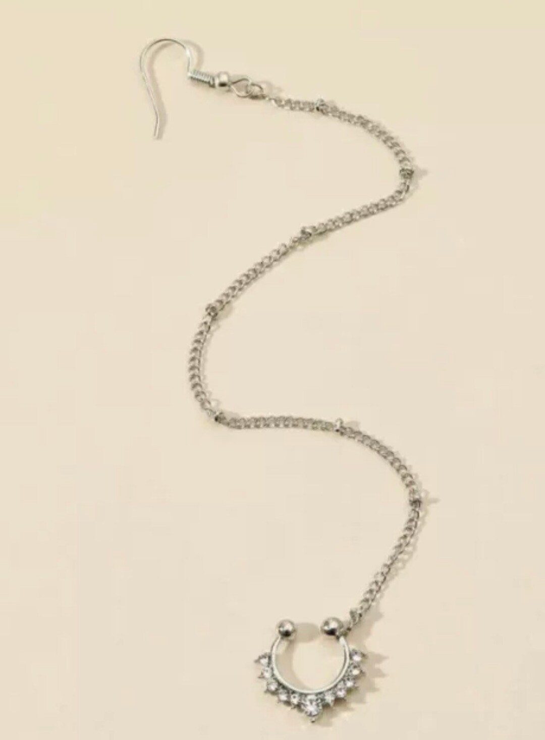 Silver Septum Nose Ring Ear Chain Hook Rhinestone Stud Spike Etsy