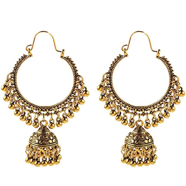 Gold Large Jhumka Hoops Drop Earrings Tassel Indian Turkish Boho Gift