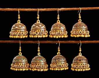 Boucles d'oreilles en or Jhumka pendantes rondes à pampilles indiennes turques Occasion de fête Boho cadeau d'anniversaire cadeau rose noir bleu blanc