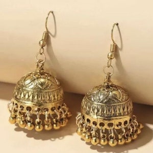 Silver Gold Jhumka Drop Round Ball Tassel Earrings Indian Turkish Party Occasion Boho Birthday Present Gift