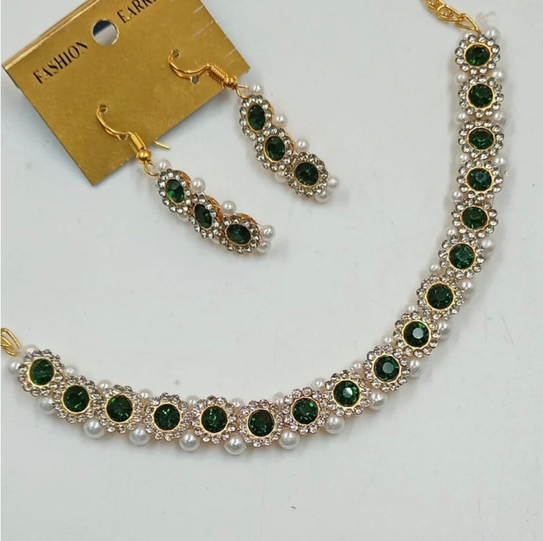 Childrens Emerald Green and Gold Plated Small Stone Pearl Etsy