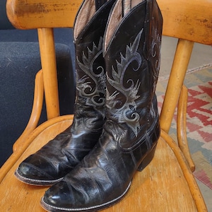 Vintage Black Leather Cowboy Boots