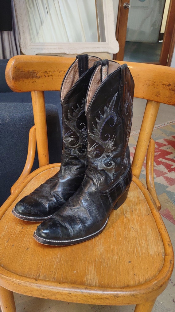 Vintage Black Leather Cowboy Boots