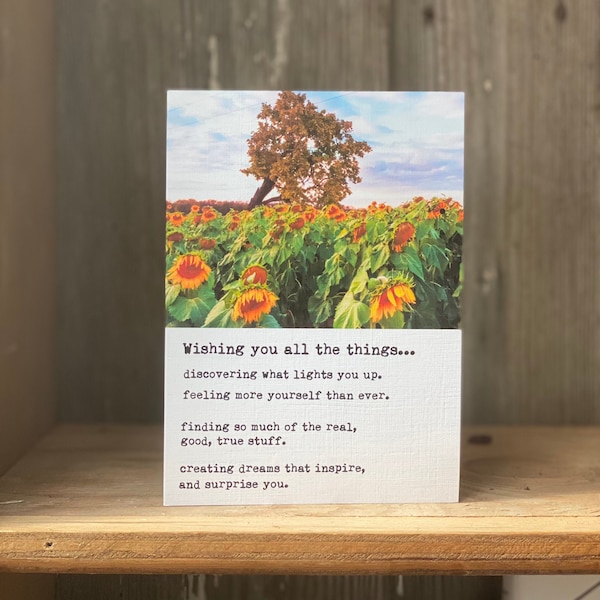 Birthday Card for Someone Special, Positive Message, Happy Birthday Wish, Field of Sunflowers,